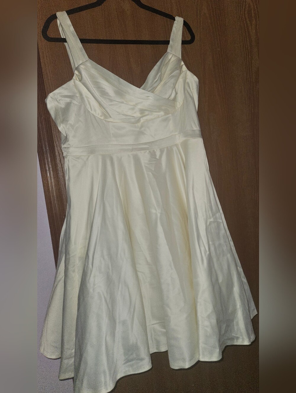 Women's Cream Satin A-Line Dress - Elegant Sleeveless Design